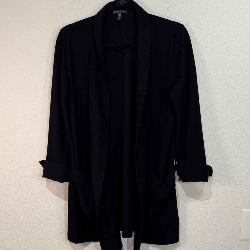 Eileen Fisher Black Knit Cardigan size medium open front
